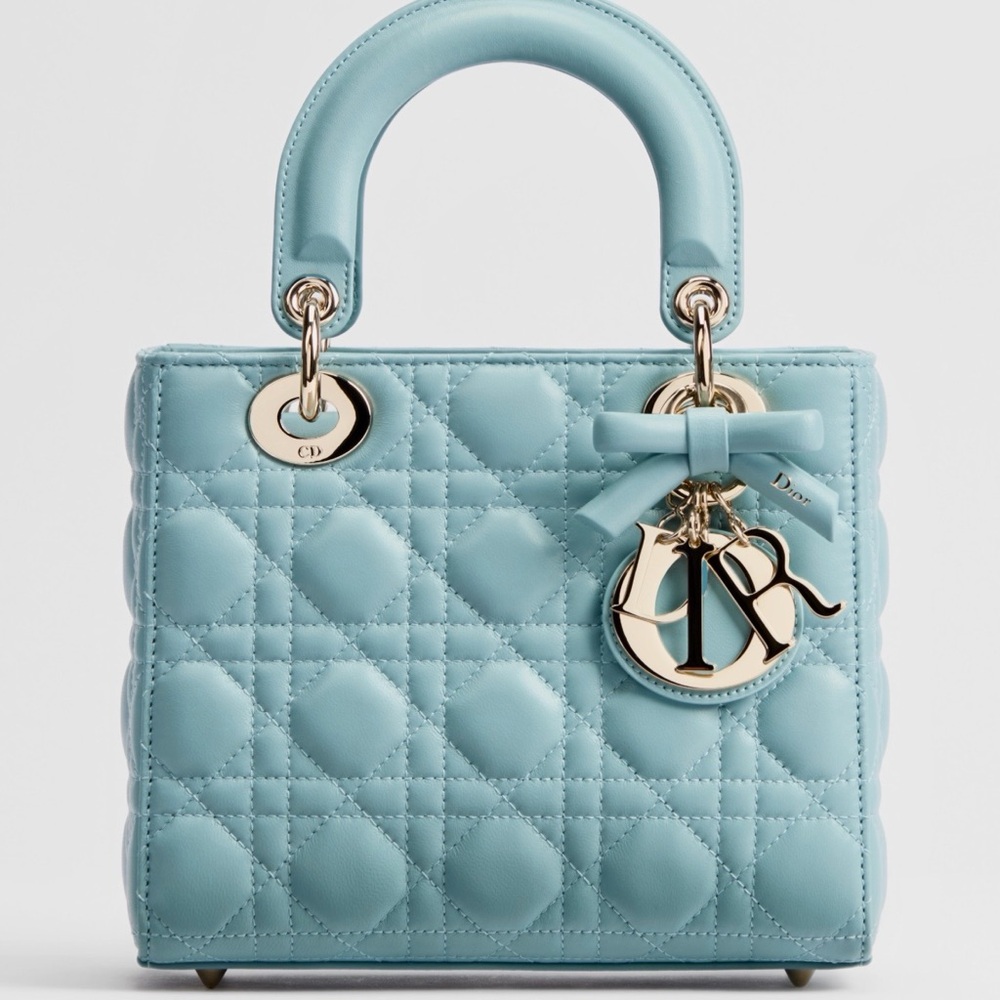 Dior Powder Blue Quilted Top-Handle Satchel with Gold Hardware brand new - Picture 2 of 3